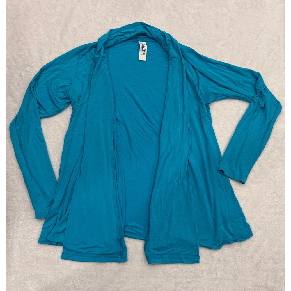 Yala Tatum Hi-Lo Bamboo Wrap Open Front Cardigan Teal Blue Long Sleeve Wrap S/M‎